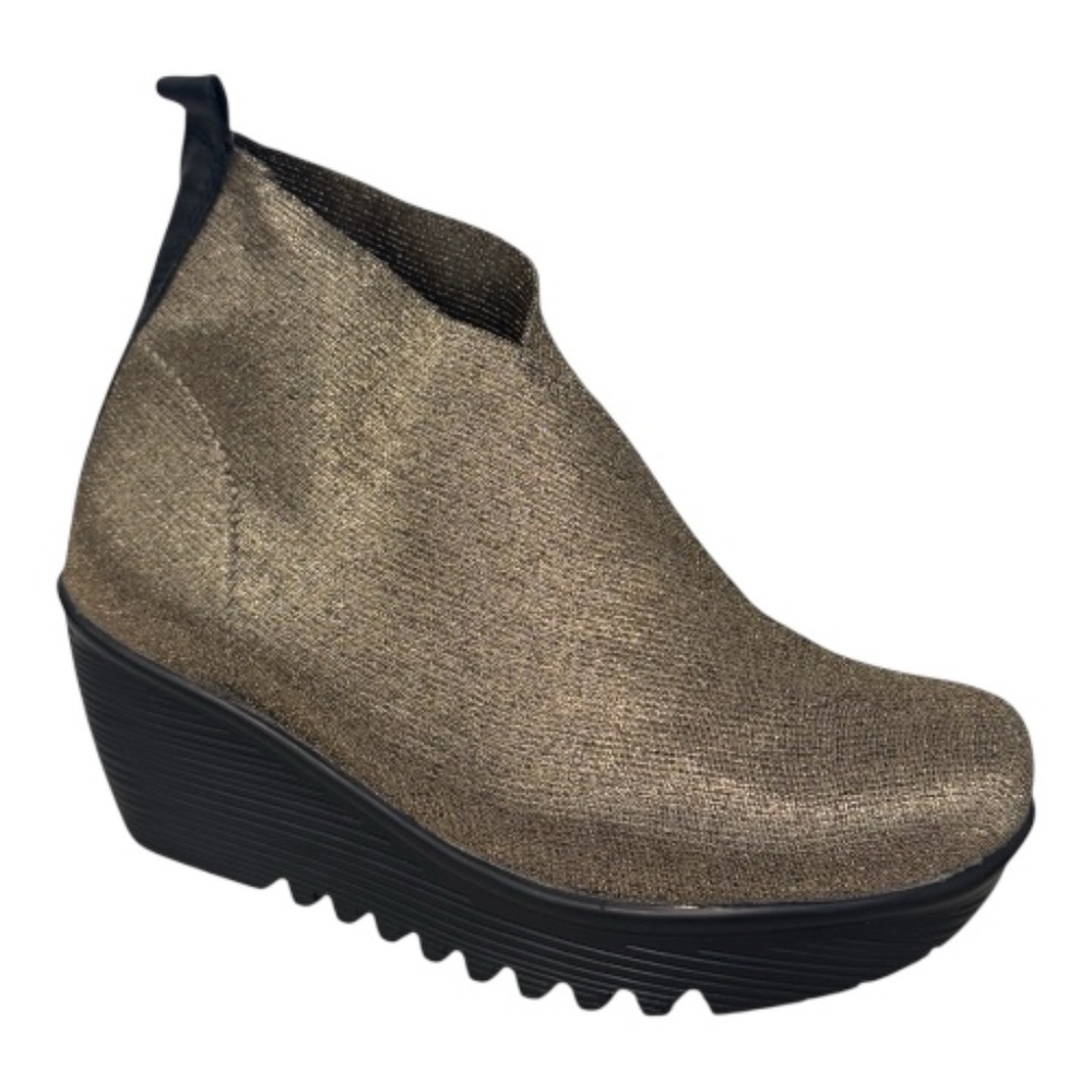 Bernie Mev Maile Elastic Bronze Wedge Comfort Booties Slip-On Size EU37/US 6 NWB